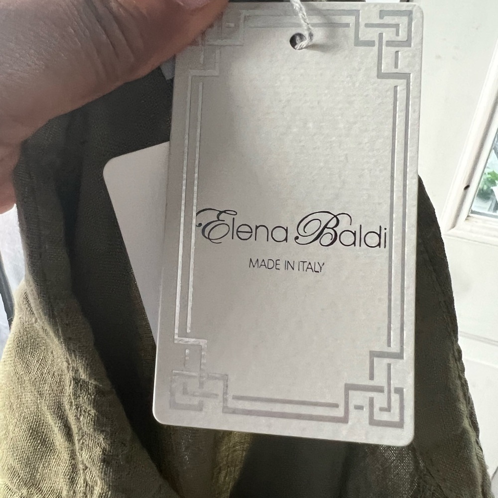 Elena Baldi green linen shirt dress roll sleeves new with tags size L - Picture 11 of 11